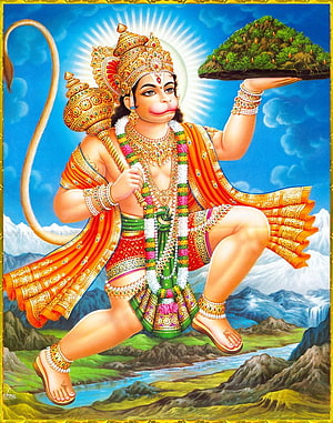 Lord Hanuman Carrying Dronagiri Mountain Hindu Mythology Art, Hanuman flying with the mountain in his hand. Hanuman jayanthi, Lord hanuman, Hanuman HD phone wallpaper