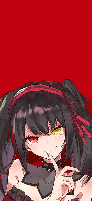 Kurumi Tokisaki Anime Character Portrait With Heterochromia Eyes And Red Background HD phone wallpaper