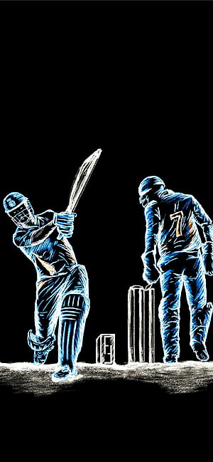 Dynamic Cricket Match Illustration Featuring Batsman and Wicketkeeper in Blue Neon Style, Best Cricket HD phone wallpaper