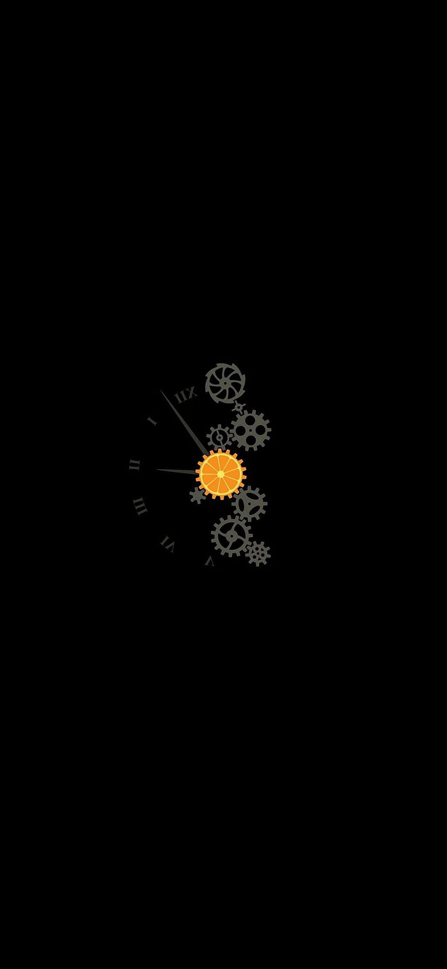 Steampunk Clock Gears Wallpaper with Orange Accent on Black Background HD phone wallpaper