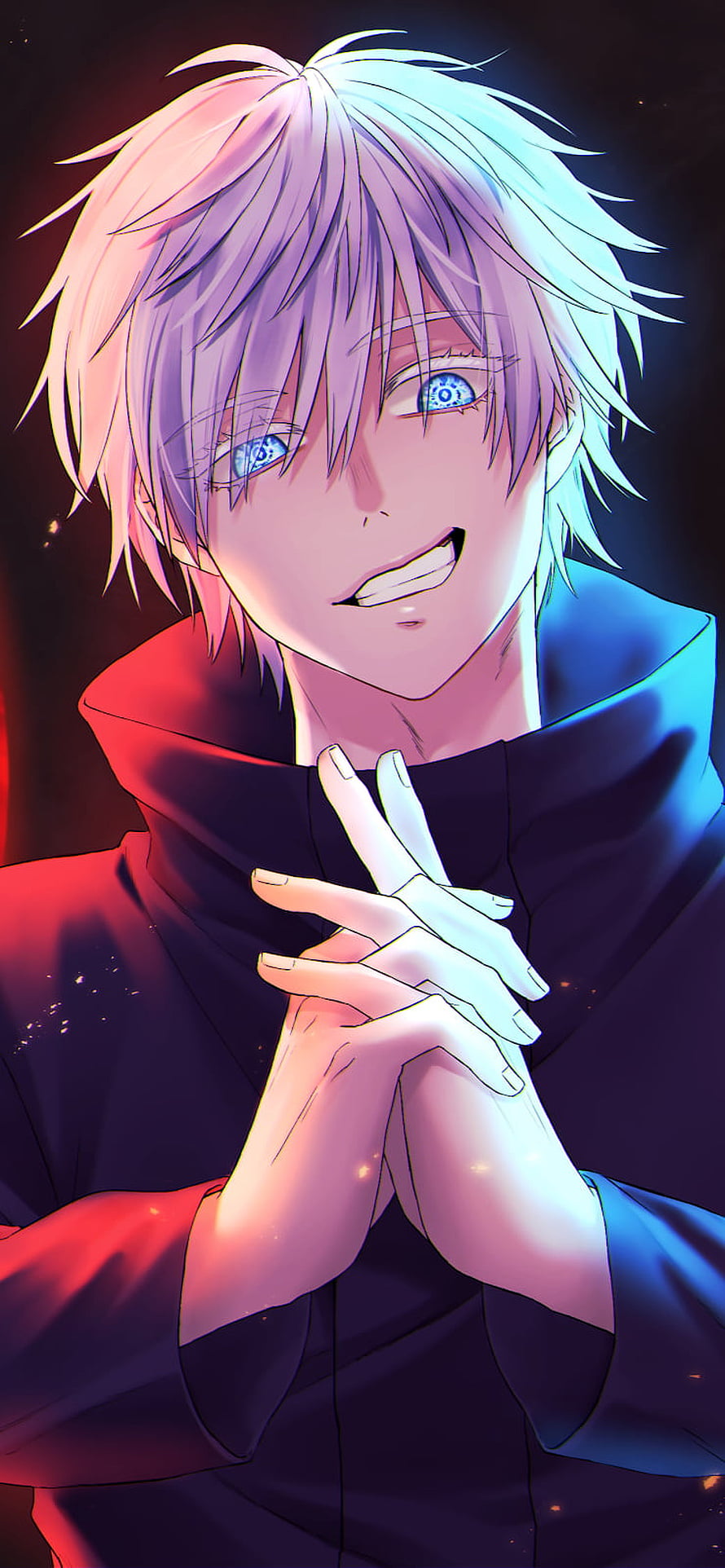 Gojo Satoru from Jujutsu Kaisen anime character portrait with glowing blue eyes and white hair HD phone wallpaper