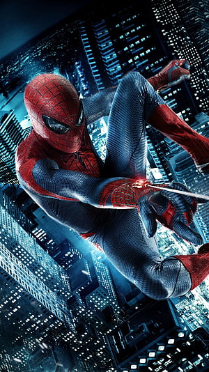 The Amazing Spider-Man Swinging Through a Neon-Lit Cityscape at Night, The Amazing Spider Man (2012) . Action. Spiderman, Amazing Spider-Man HD phone wallpaper