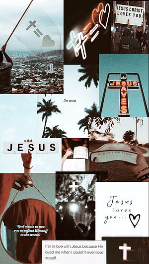 Jesus Christ Faith Aesthetic Collage With Neon Crosses, Bible Verses, and Inspirational Quotes HD phone wallpaper