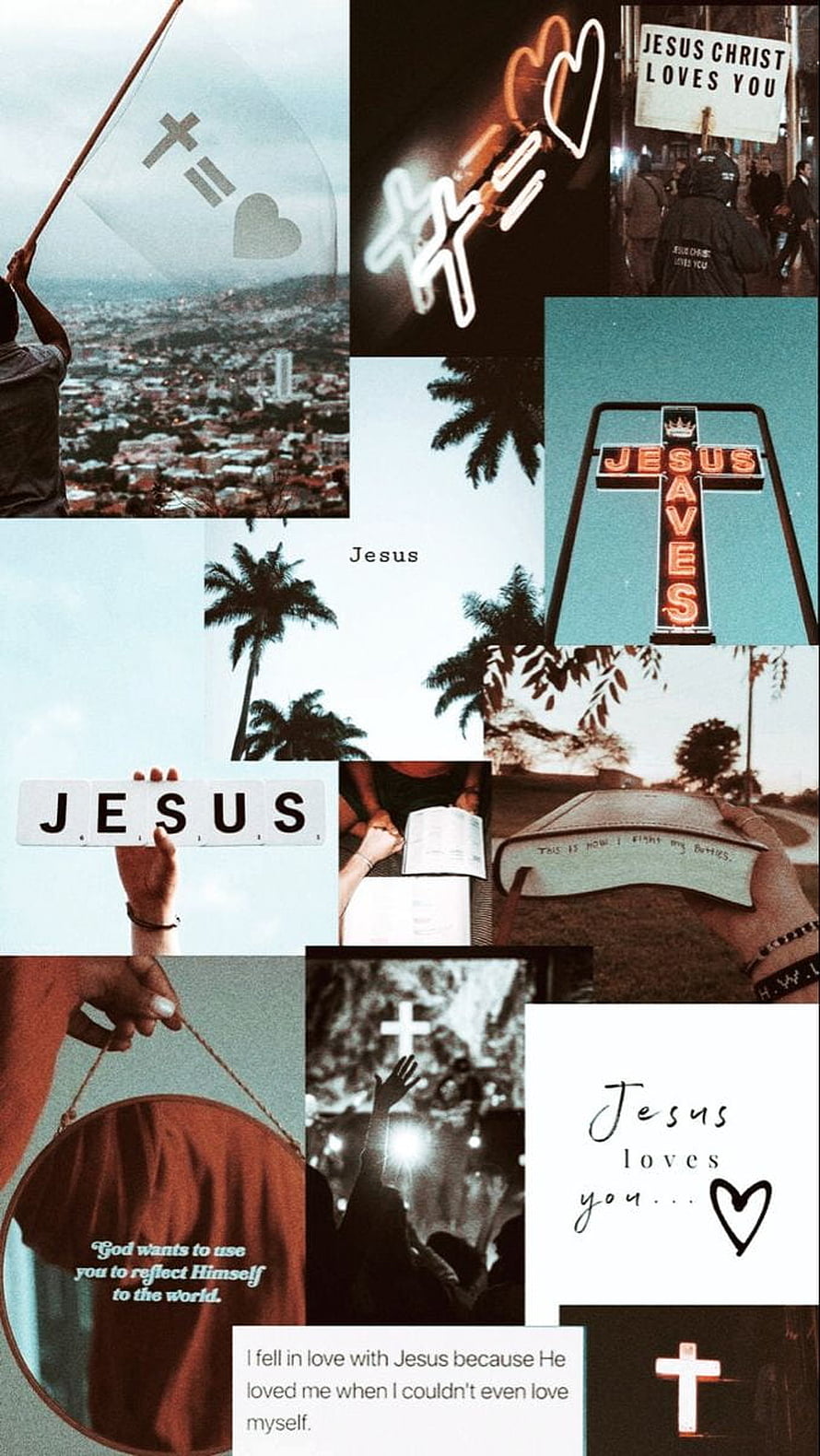 Jesus Christ Faith Aesthetic Collage With Neon Crosses, Bible Verses, and Inspirational Quotes HD phone wallpaper