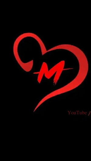 Stylized Green M Letter Inside Heart Outline on Black Background HD phone wallpaper