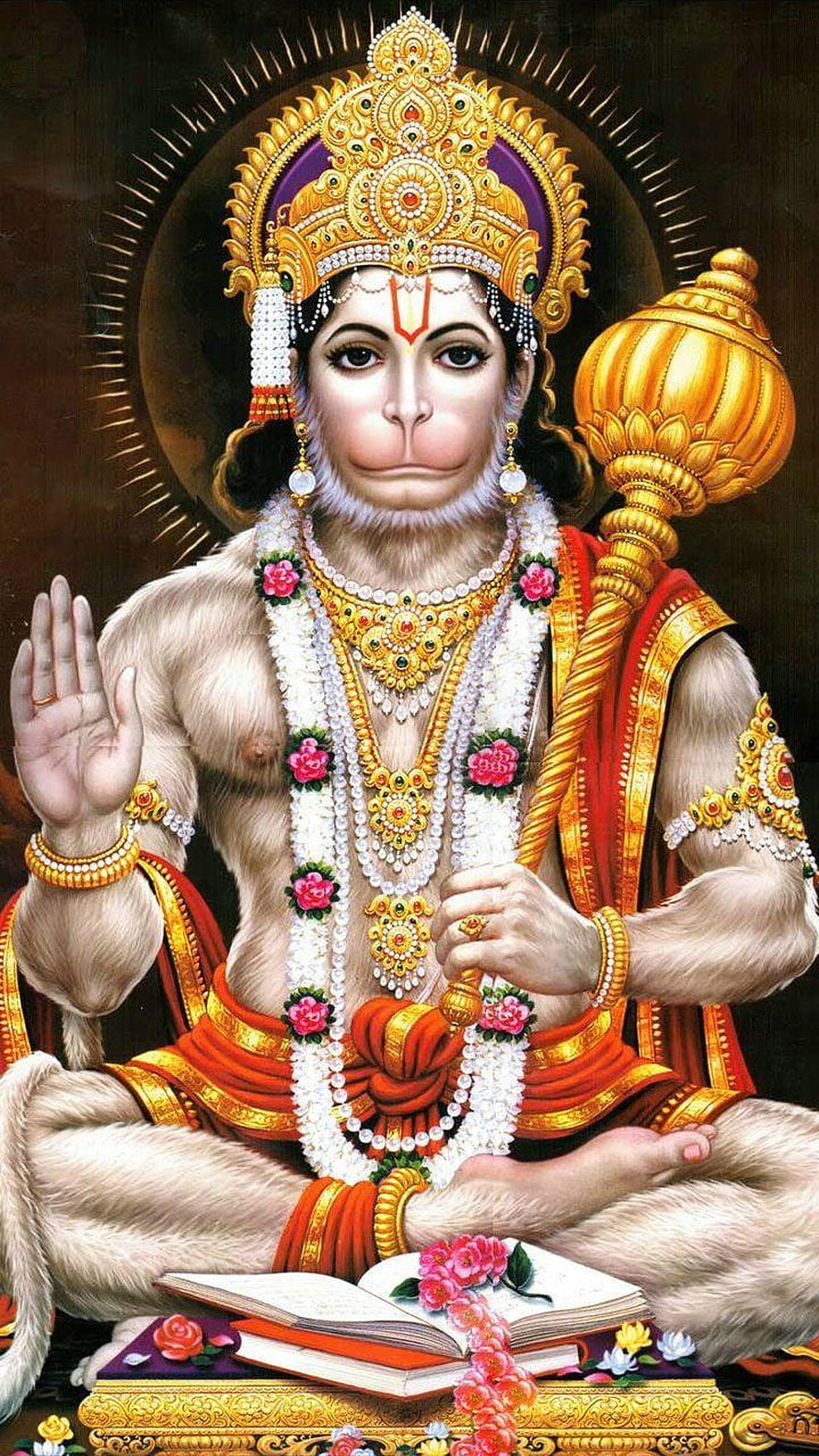 Hanuman Devotional Portrait with Gada and Sacred Text in Traditional Indian Art Style, Jay Hanuman for Android, Jai Hanuman HD phone wallpaper