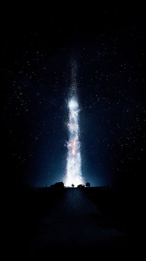 Vertical Milky Way Galaxy Over Rural Road With Silhouetted Figures And Car HD phone wallpaper