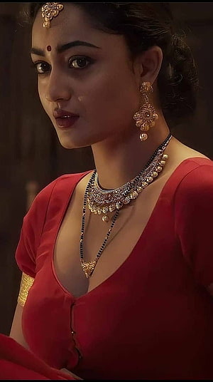 Tridha Choudhury in Traditional Red Saree with Gold Jewelry and Maang Tikka HD phone wallpaper