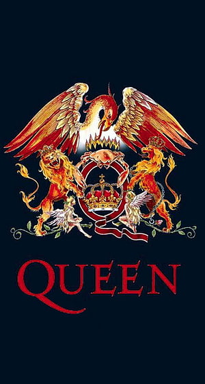 Queen Band Royal Coat of Arms Emblem with Phoenix and Lions on Dark Background HD phone wallpaper