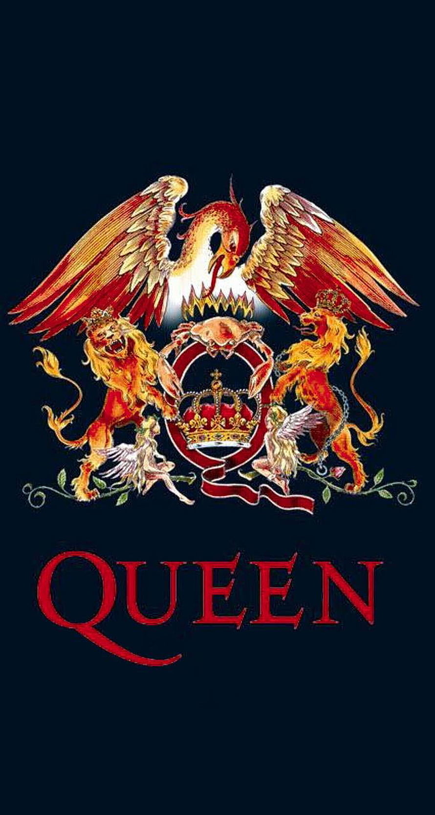 Queen Band Royal Coat of Arms Emblem with Phoenix and Lions on Dark Background HD phone wallpaper