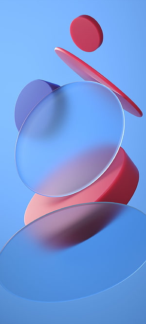 Abstract 3D Render of Floating Red and Blue Geometric Shapes on Light Blue Background HD phone wallpaper