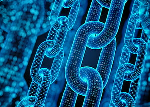 Glowing Blue Digital Chain Links with Binary Code Pattern HD wallpaper