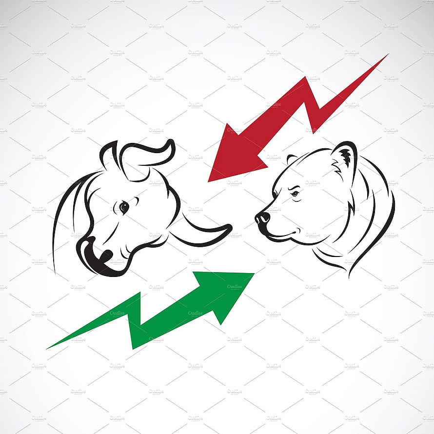 Bull and Bear Line Art Illustration with Red and Green Trend Arrows for Stock Market Concepts HD phone wallpaper