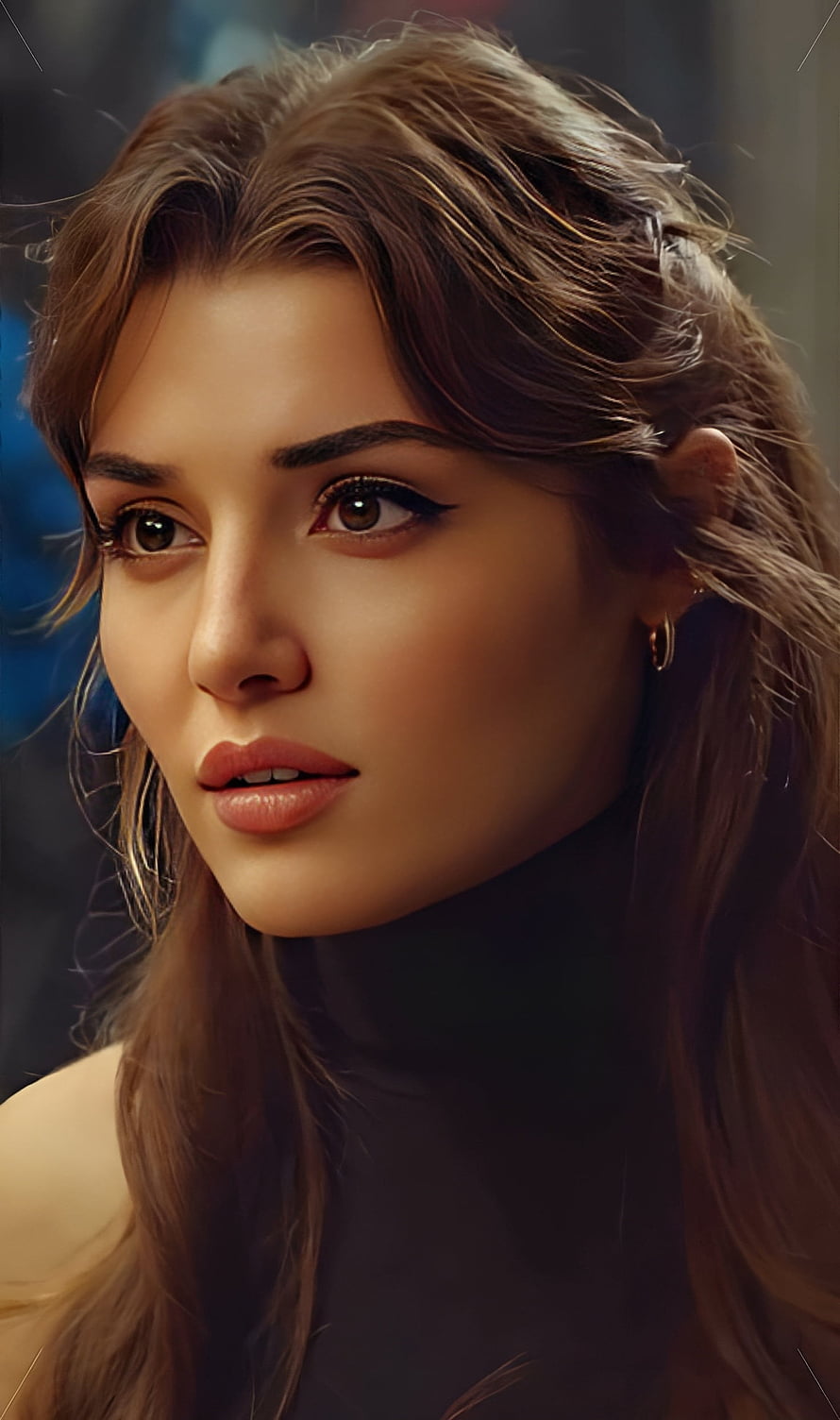 Hande Ercecel Close-Up Portrait with Soft Lighting and Natural Makeup HD phone wallpaper