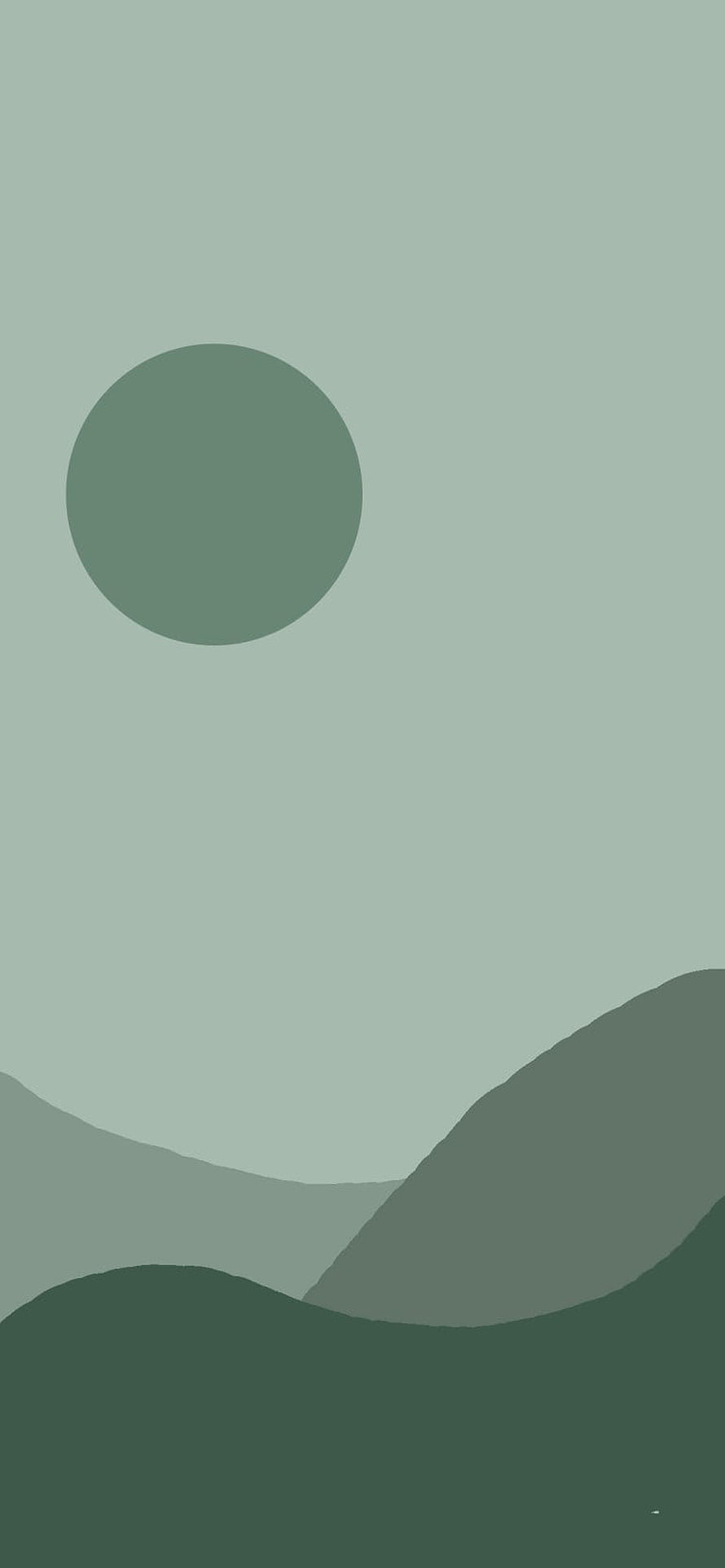 Sage Green Minimalist Landscape with Abstract Hills and Sun HD phone wallpaper
