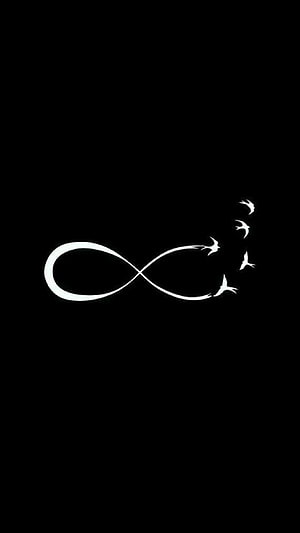 Minimalist infinity symbol with birds in flight on a black background HD phone wallpaper