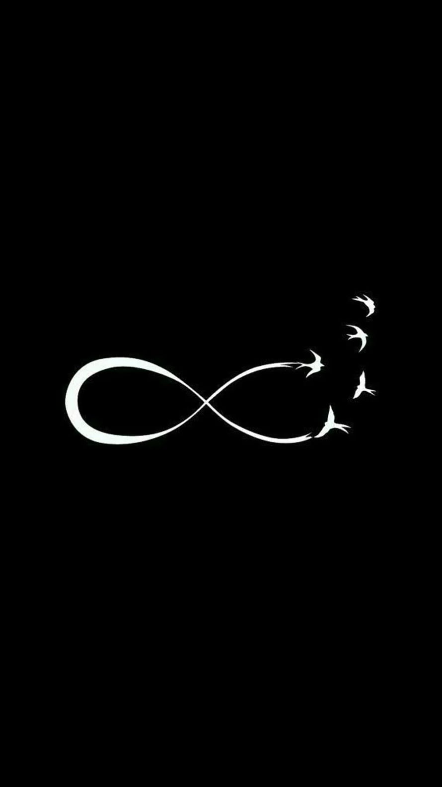 Minimalist infinity symbol with birds in flight on a black background HD phone wallpaper