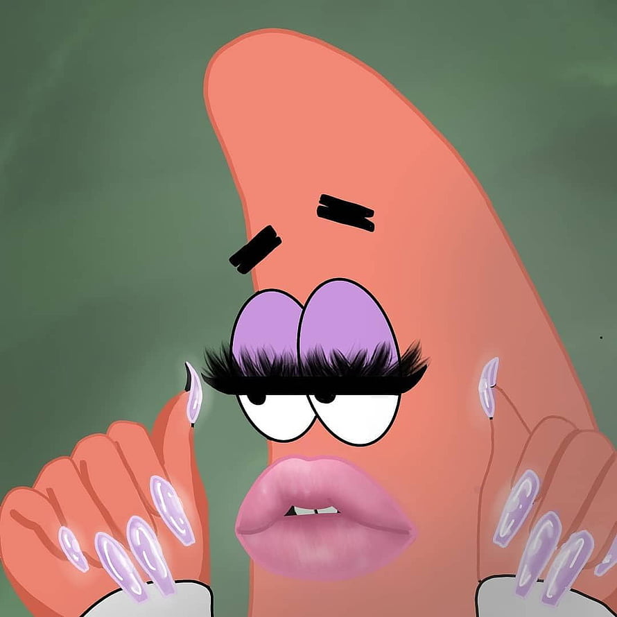 Patrick Star with Glam Makeup, Long Nails, and Lashes HD phone wallpaper