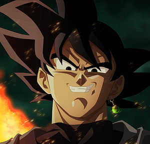 Goku Black Dragon Ball Super Anime Character Portrait With Green Earring And Fiery Background HD wallpaper