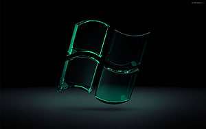 Glowing Green Glass Windows Logo on Dark Background HD wallpaper