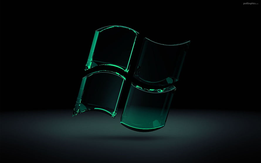 Glowing Green Glass Windows Logo on Dark Background HD wallpaper