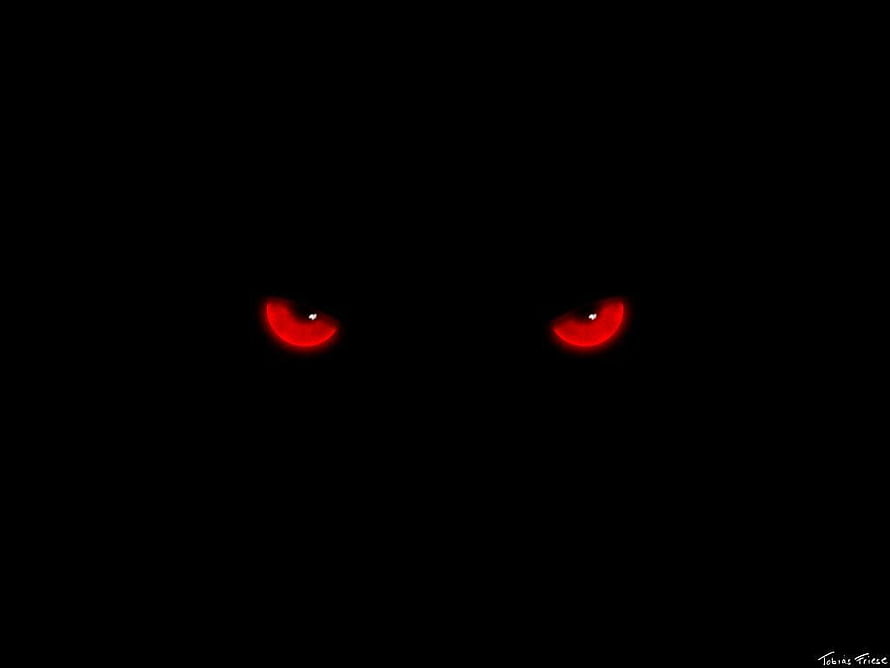 Glowing Red Eyes in Pitch Black Darkness Minimalist Horror Art HD wallpaper
