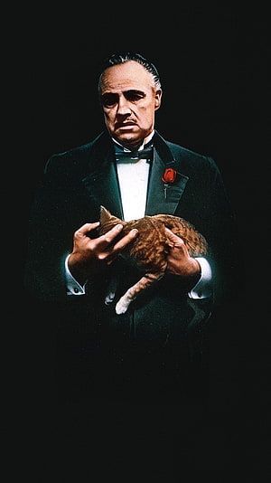 The Godfather Marlon Brando Holding Cat in Formal Tuxedo Portrait HD phone wallpaper