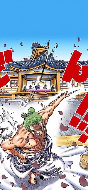 Roronoa Zoro Wielding Three Swords in Wano Country One Piece Manga Panel HD phone wallpaper