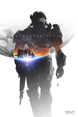 Halo Reach Master Chief Silhouette with Team Silhouettes and Planet Horizon HD phone wallpaper