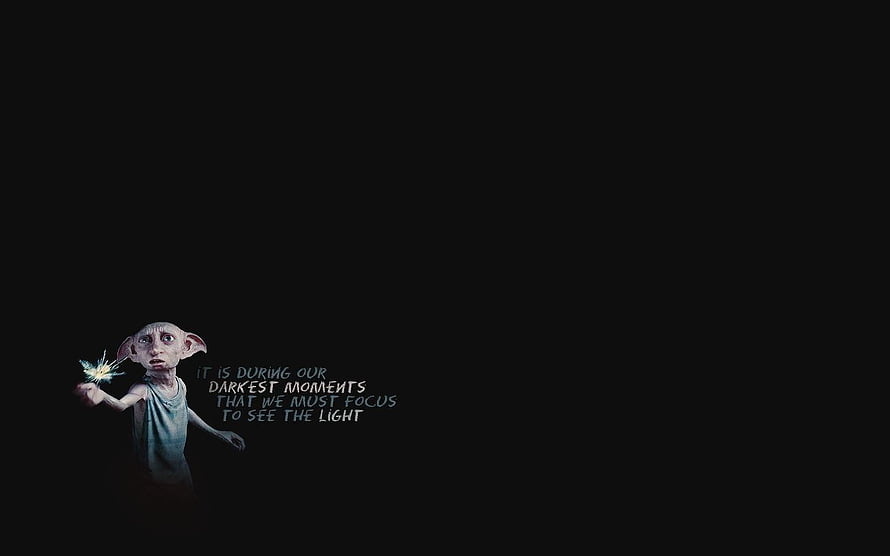 Dobby the House-Elf Holding a Sparkler Against a Dark Background with Inspirational Quote HD wallpaper