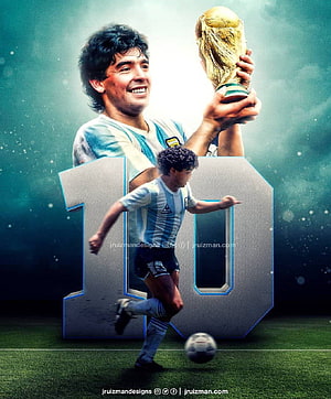Diego Maradona Tribute Poster Featuring World Cup Trophy and Iconic Number 10 Jersey HD phone wallpaper