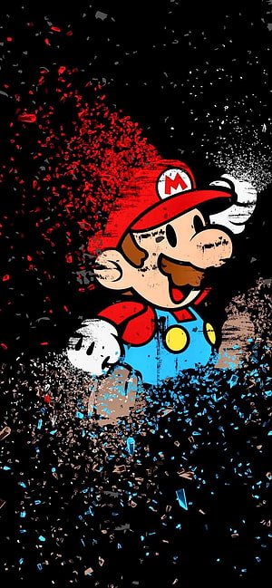 Super Mario Bros Pixel Dissolve Artwork on Black Background HD phone wallpaper