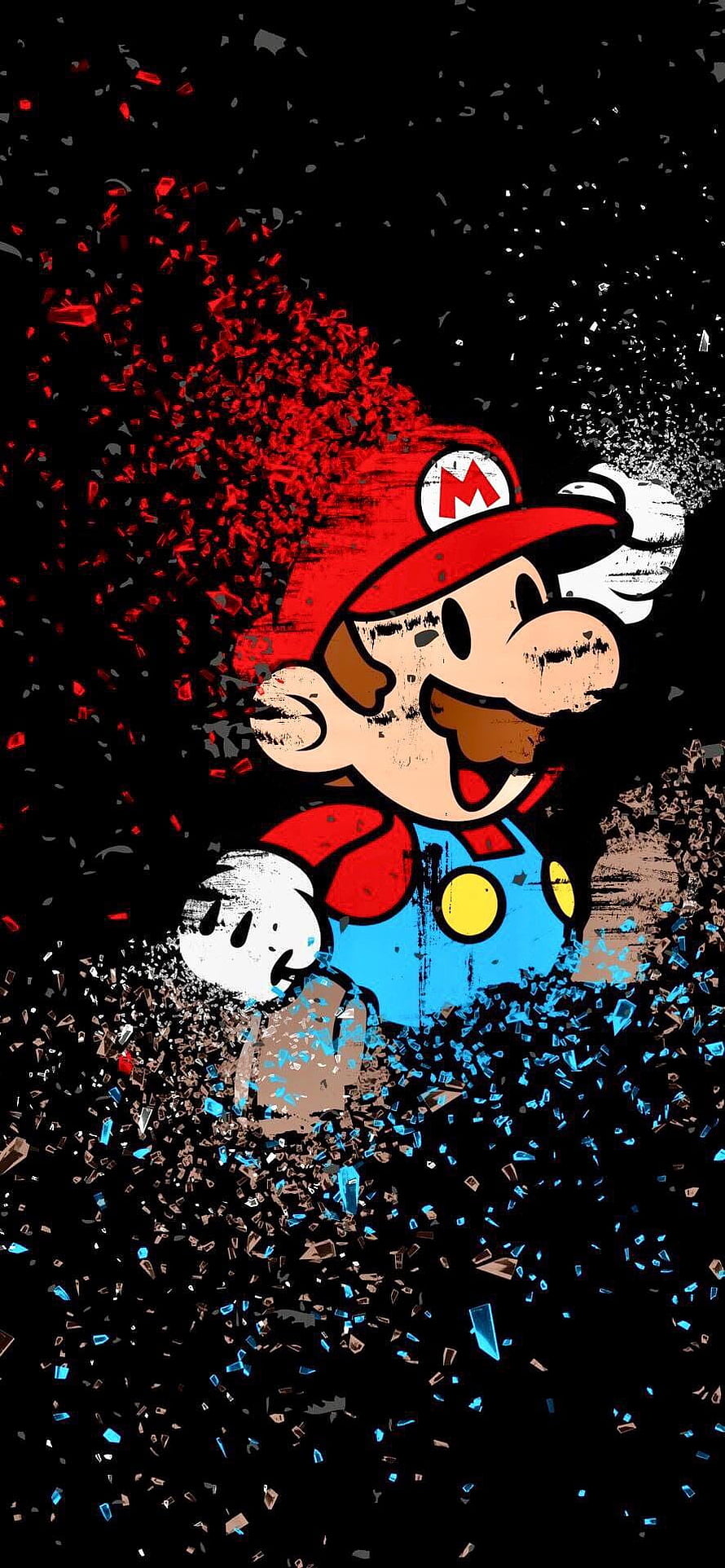 Super Mario Bros Pixel Dissolve Artwork on Black Background HD phone wallpaper