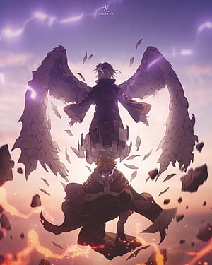 Naruto and Sasuke Epic Anime Artwork with Fire and Lightning Elements HD phone wallpaper