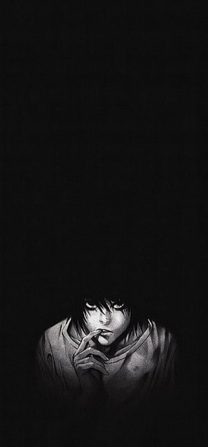 Light Yagami from Death Note in a moody black and white anime portrait with dramatic shadow and grain texture HD phone wallpaper