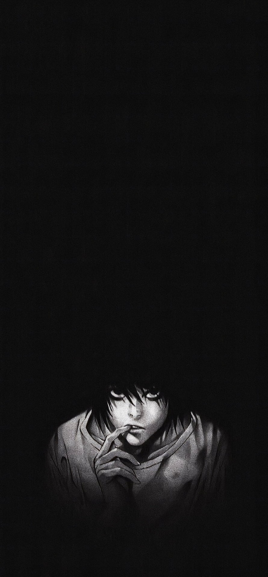 Light Yagami from Death Note in a moody black and white anime portrait with dramatic shadow and grain texture HD phone wallpaper