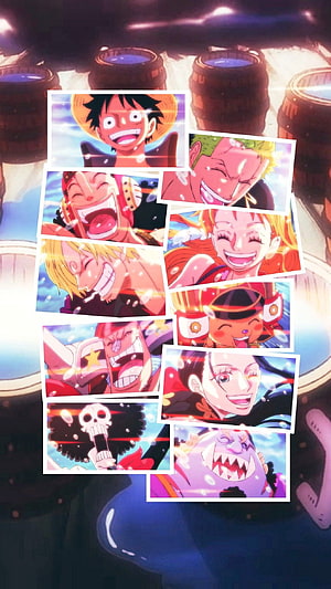 One Piece Straw Hat Crew Happy Faces Photo Collage Anime Wallpaper HD phone wallpaper