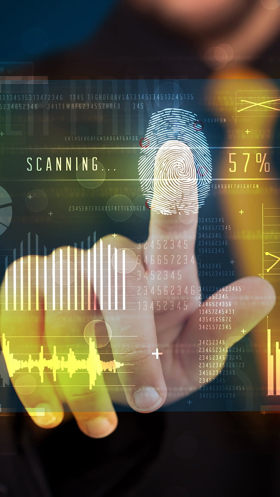 Fingerprint Scanner Interface with Digital Data Overlay and Biometric Analysis HD phone wallpaper