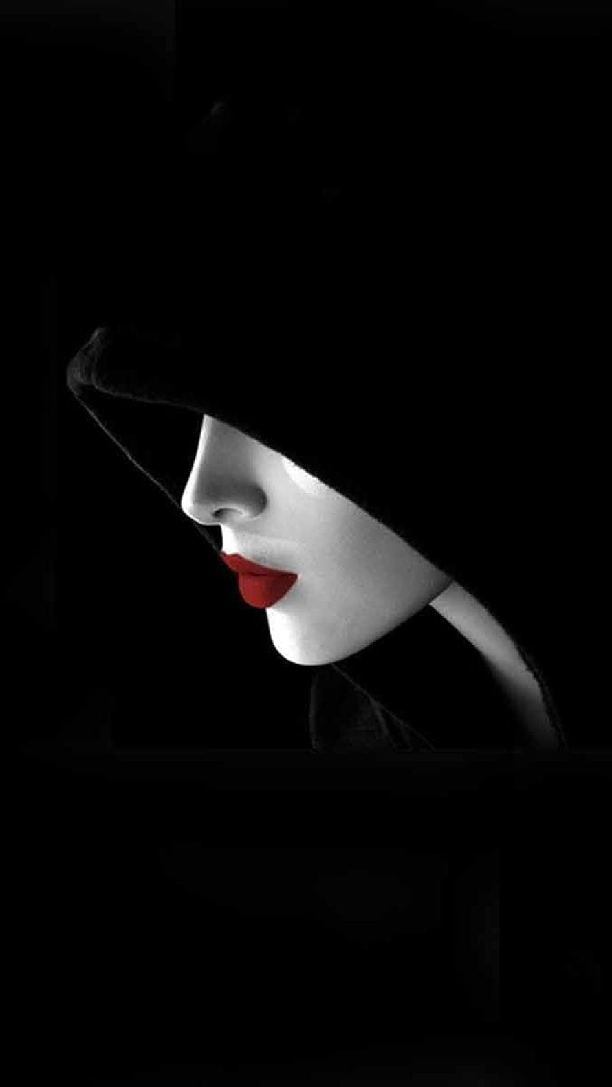 Mysterious Woman in Black Hood with Red Lips Profile Portrait, Beutiful girl, beautiful girl , beautiful female , cute baby , cute girl , , dark girl , black background HD phone wallpaper