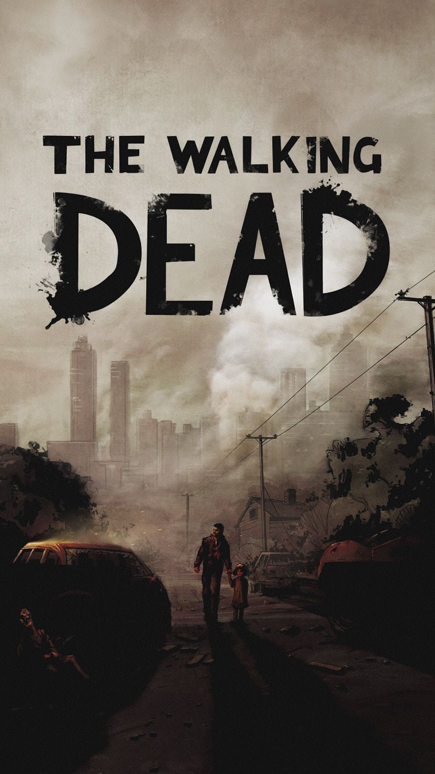 The Walking Dead Telltale Game Poster Featuring Father and Daughter in Post-Apocalyptic City HD phone wallpaper