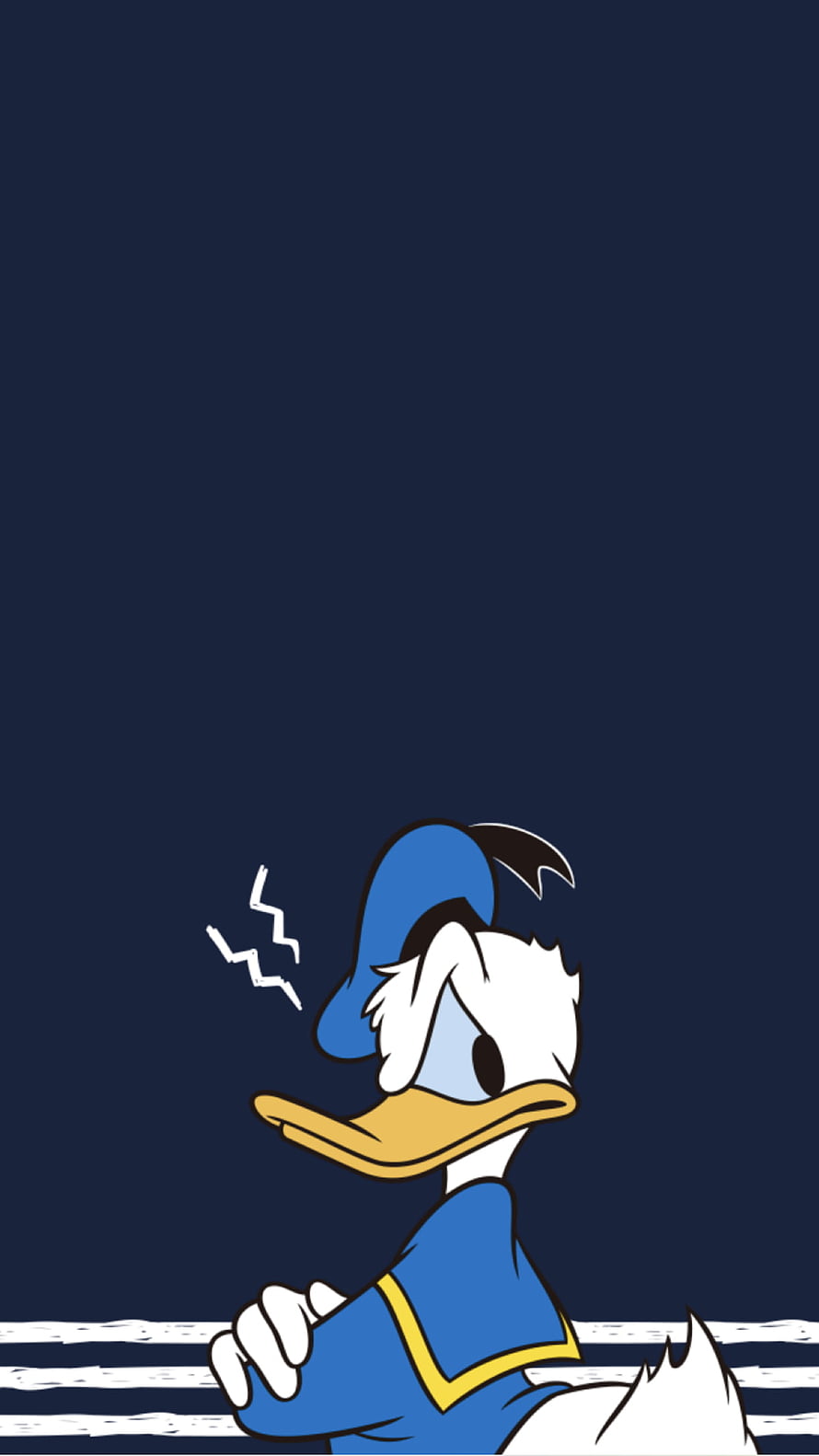 Sad Donald Duck Cartoon Character Leaning on Fence Against Dark Blue Background HD phone wallpaper