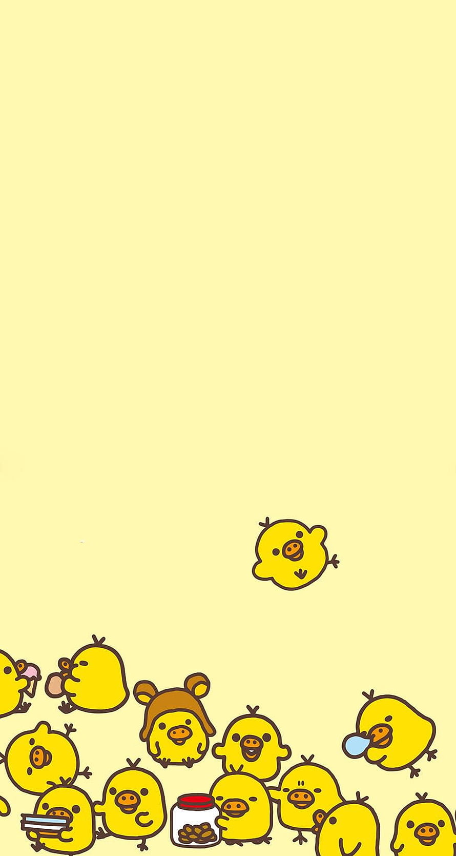 Cute Yellow Ducklings Kawaii Cartoon Illustration on Pale Background HD phone wallpaper