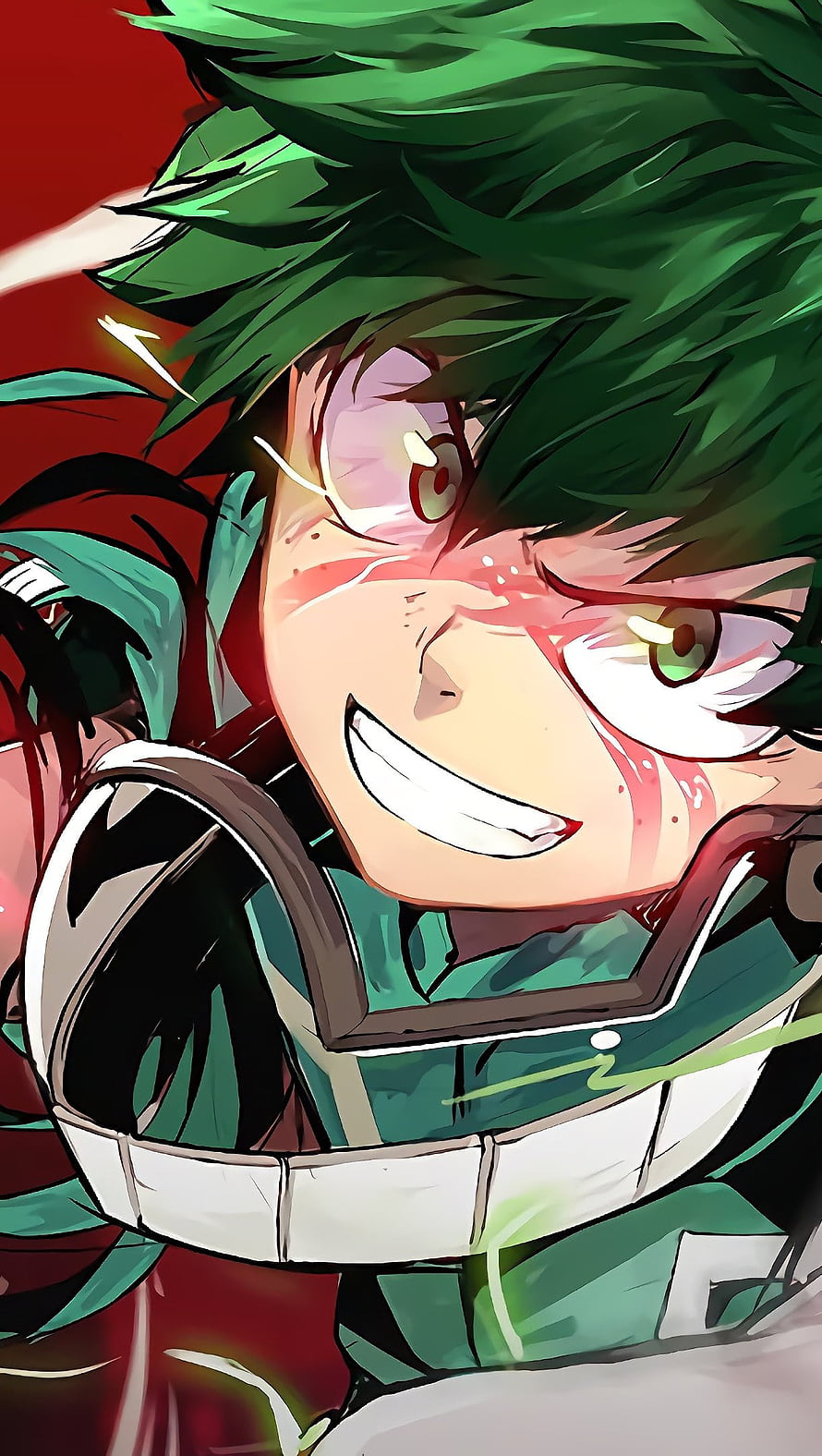 Izuku Midoriya from My Hero Academia in a fierce battle pose with green hair and determined expression HD phone wallpaper