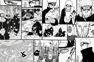 Naruto Shippuden Manga Panel Spread Featuring Pain and Akatsuki Members HD wallpaper