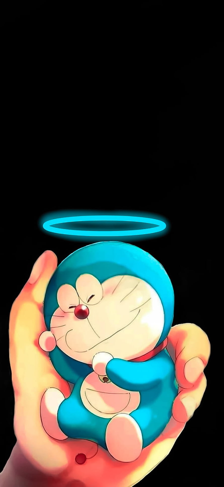 Cute Doraemon Angel Wallpaper - Blue Cat Robot in Hand with Halo HD phone wallpaper