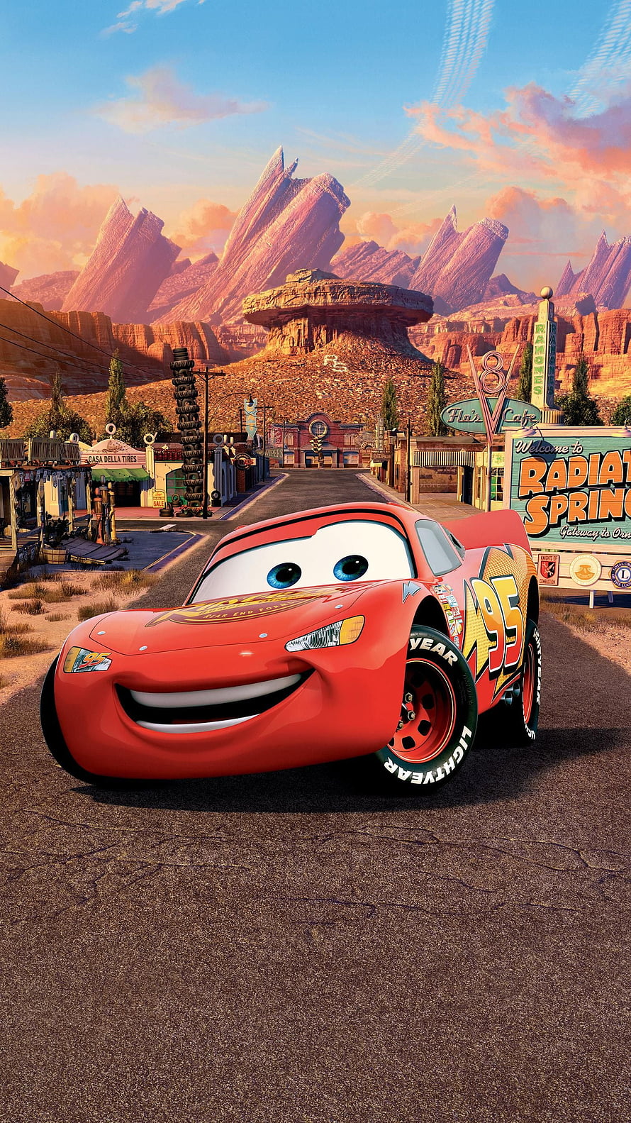 Lightning McQueen in Radiator Springs from Disney Pixar Cars Movie Animated Wallpaper HD phone wallpaper