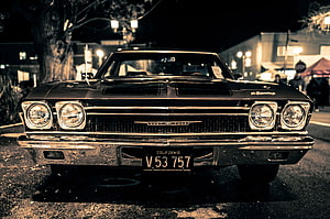 Classic 1960s Chevrolet Chevelle Front View at Night with California License Plate HD wallpaper