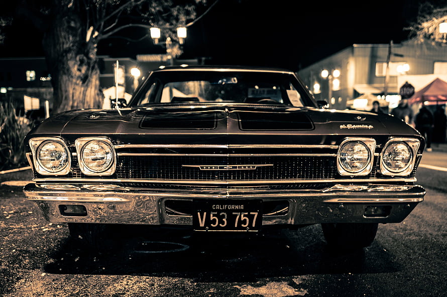 Classic 1960s Chevrolet Chevelle Front View at Night with California License Plate HD wallpaper