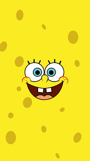 SpongeBob SquarePants Smiling Face on Yellow Sponge Texture Background HD phone wallpaper