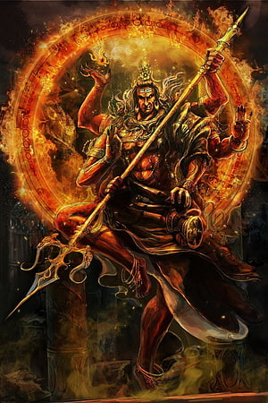 Four-Armed Hindu Deity Holding Trishula and Fire in Fiery Mandala, Idea by Batmanx Tdk on Hinduism. Lord shiva painting, Lord shiva, Angry Hanuman HD phone wallpaper